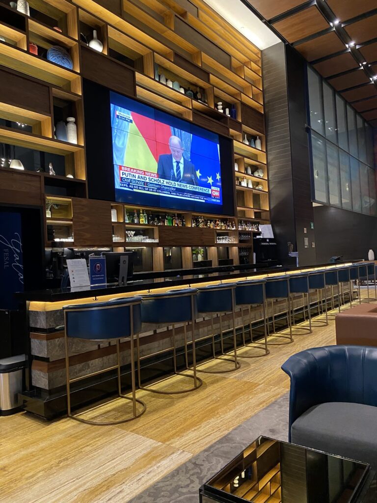 Lobby bar with blue stools at Hilton Mexico City Reforma