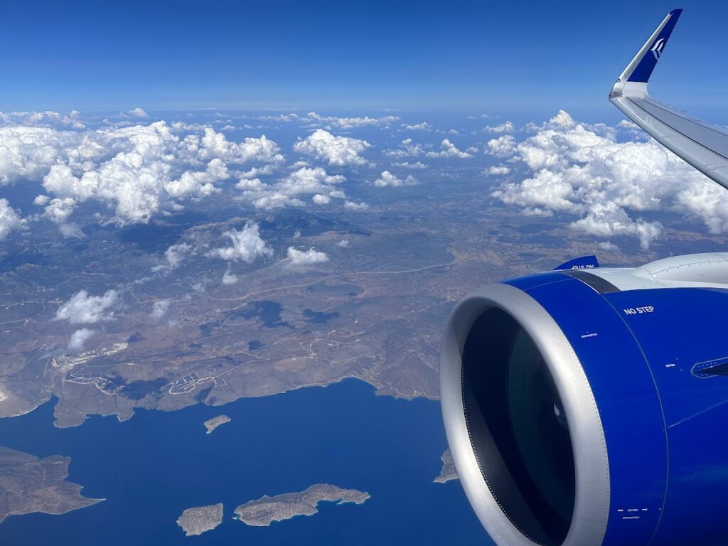 Greek islands viewed from Aegean A321neo window seat
