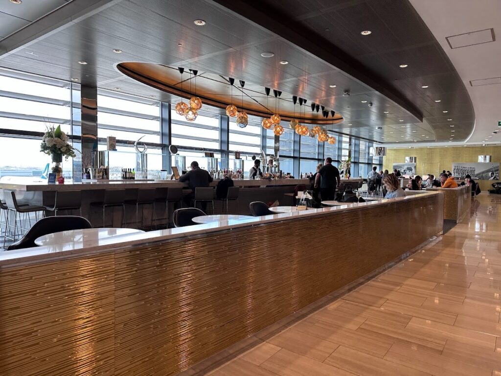 Airport lounge bar area at London Heathrow