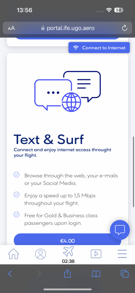 Aegean A321neo Wi-Fi portal Text & Surf option