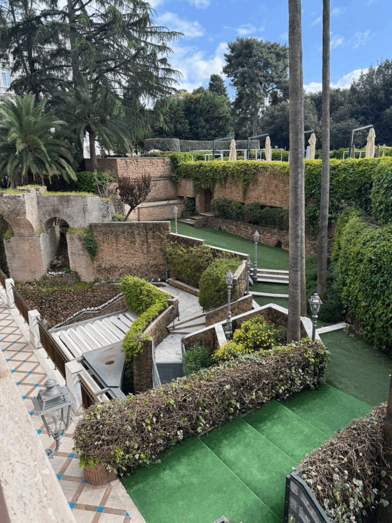 Stairs down to the underground spa complex at Parco dei Principi
