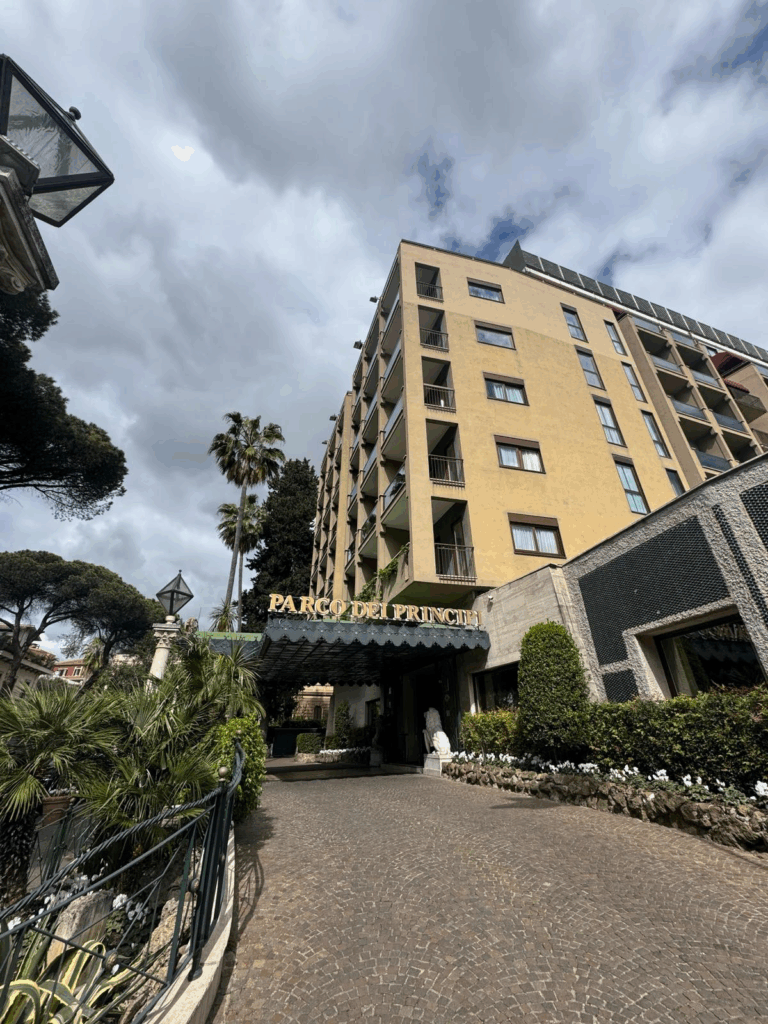 Outside the main entrance to Parco dei Principi Hotel, Rome