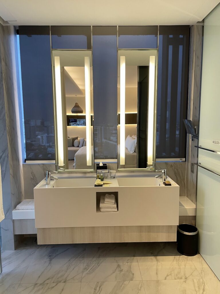 Hilton Pattaya Thailand bathroom with dual vanity and mirrors