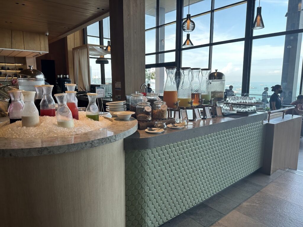 Breakfast buffet drinks station at Hilton Pattaya Thailand
