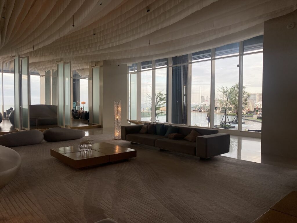 Hilton Pattaya sky lobby with modern sofas and views