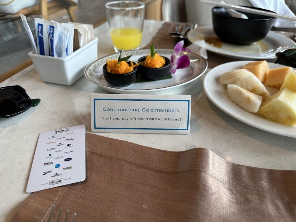 Hilton Honors Gold member breakfast welcome with Thai treats