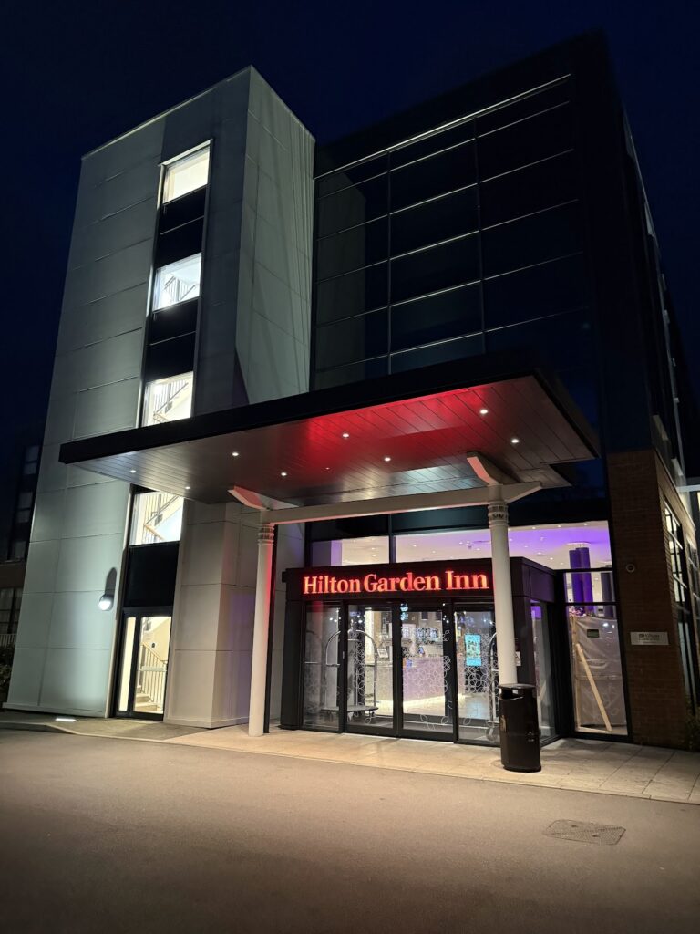 Hilton Garden Inn Abingdon exterior entrance at night