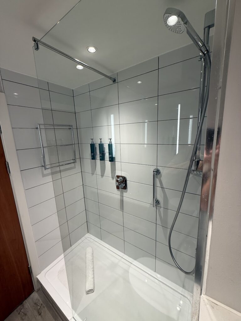 Walk-in shower with toiletries at Hilton Garden Inn Abingdon