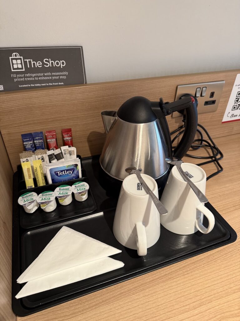 Tea and coffee tray in the hotel room