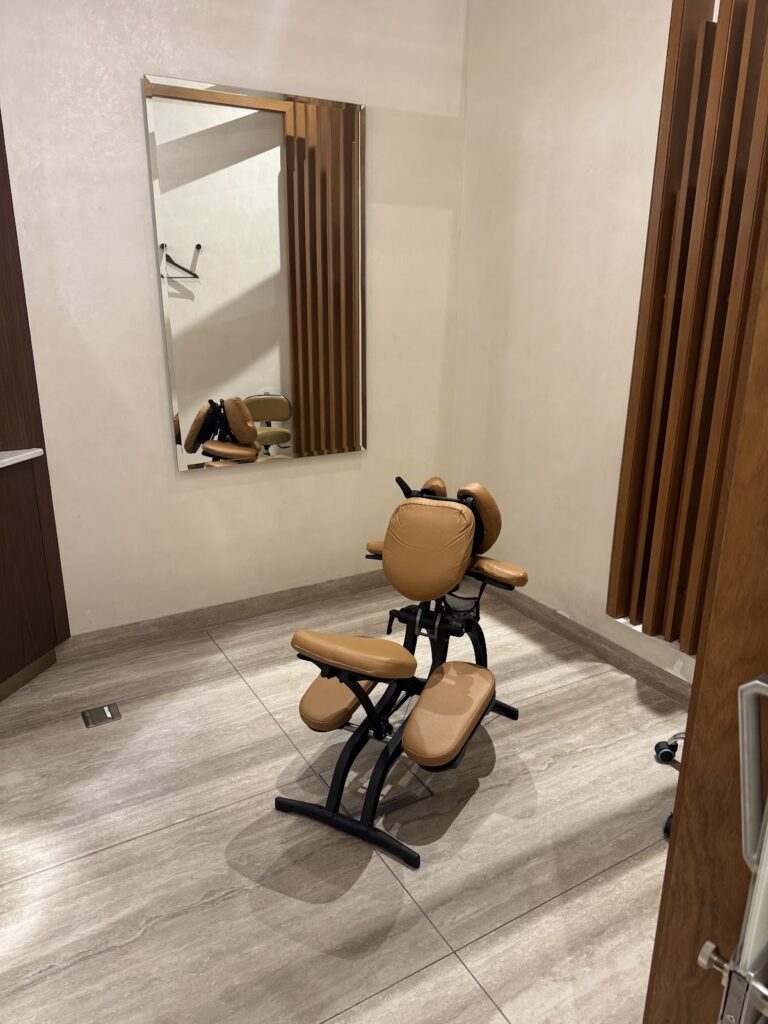 Massage chair in Etihad First Class Lounge spa room