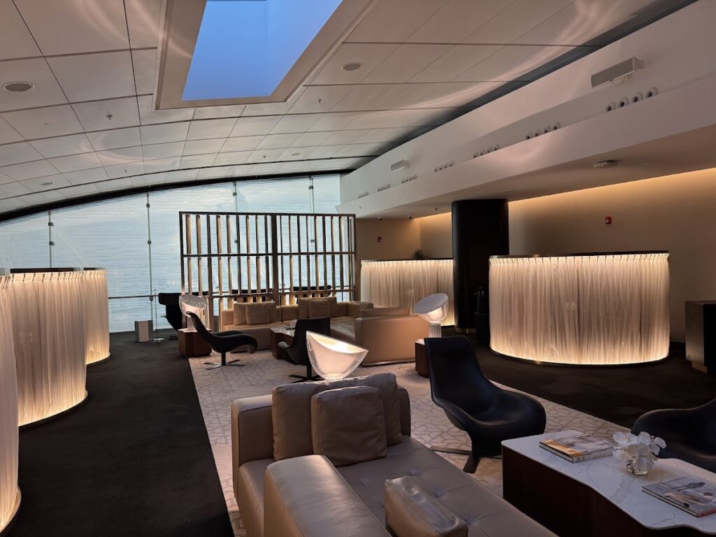 Seating area inside Etihad First Class Lounge Abu Dhabi