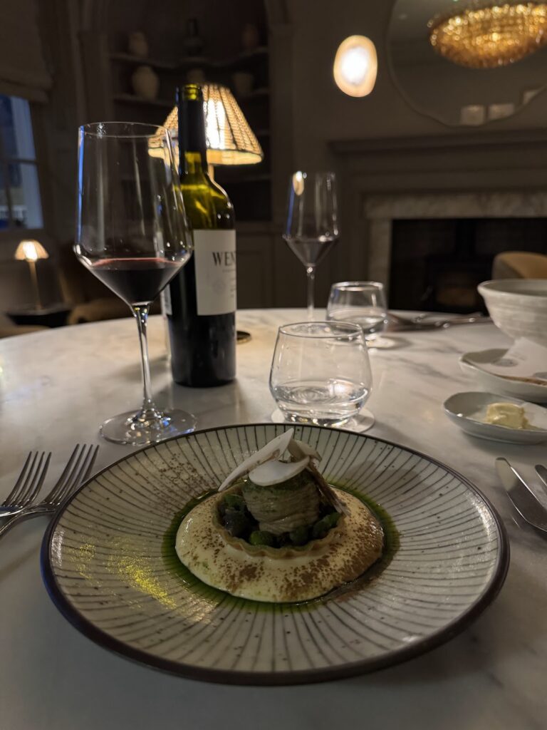 Elegant fish starter at The Feathers Hotel Woodstock