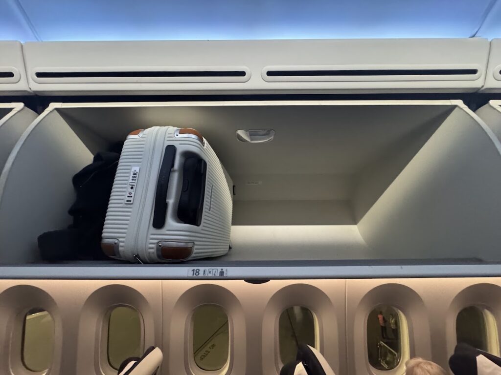 Overhead bin space in BA premium economy 787-9 cabin