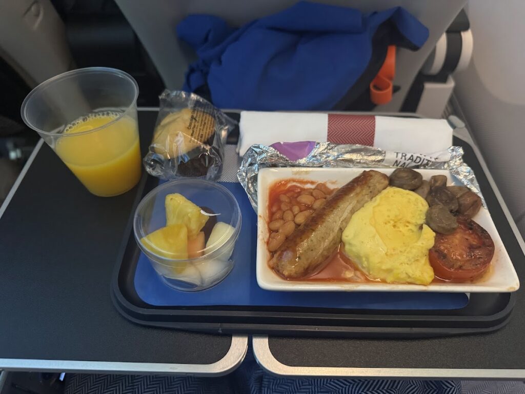 Full English breakfast tray in BA premium economy