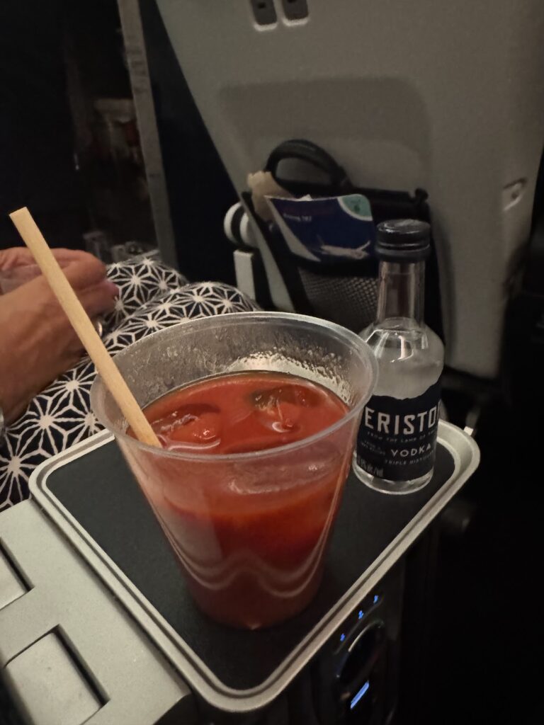 Bloody Mary cocktail served in BA premium economy cabin