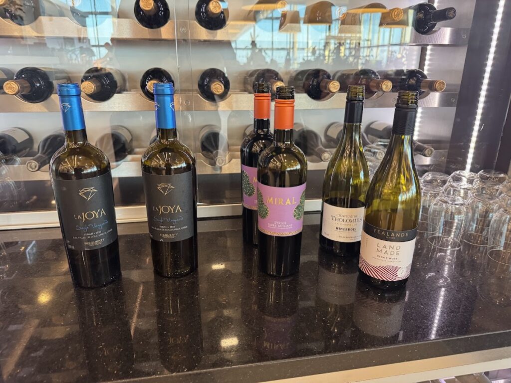 Wine selection at British Airways Galleries North Lounge bar