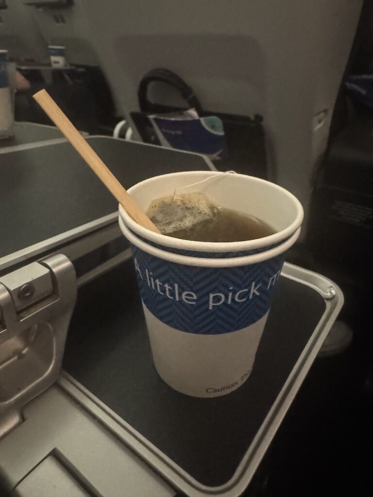 Cup of tea served in BA premium economy