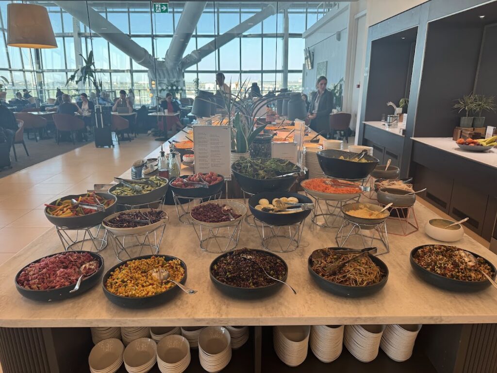 Salad buffet spread in Galleries North Lounge Heathrow