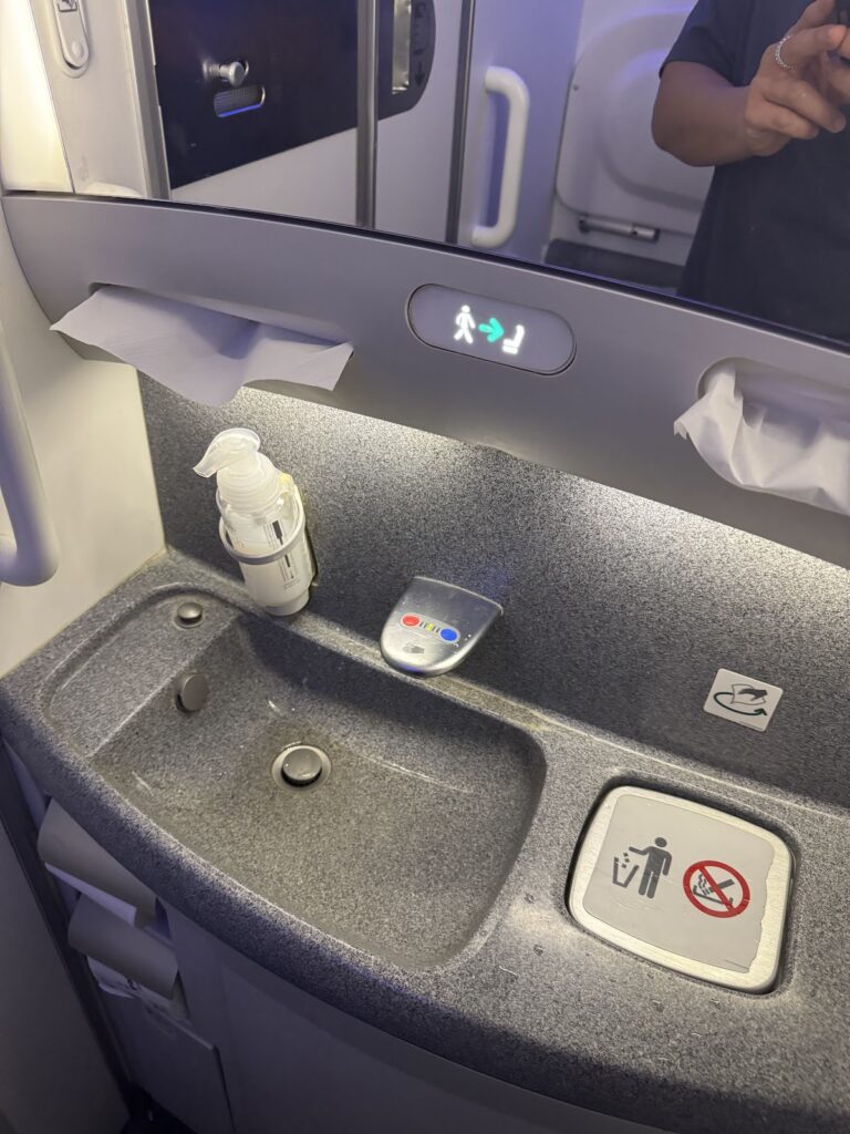 Boeing 787 lavatory sink and mirror onboard