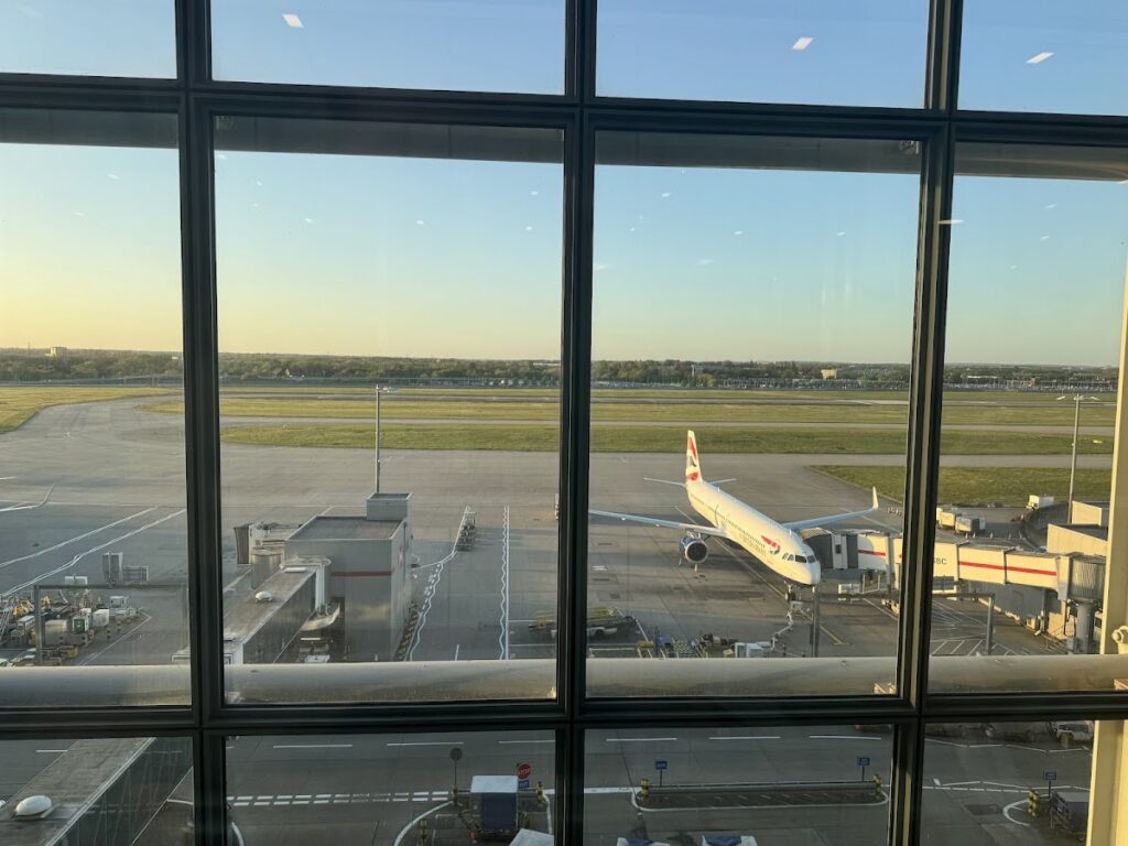 British Airways aircraft viewed from Galleries North Lounge window