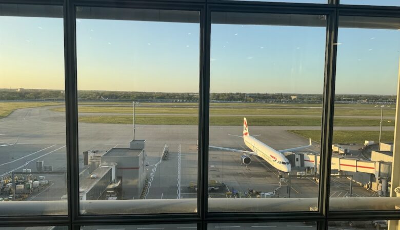 British Airways aircraft viewed from Galleries North Lounge window