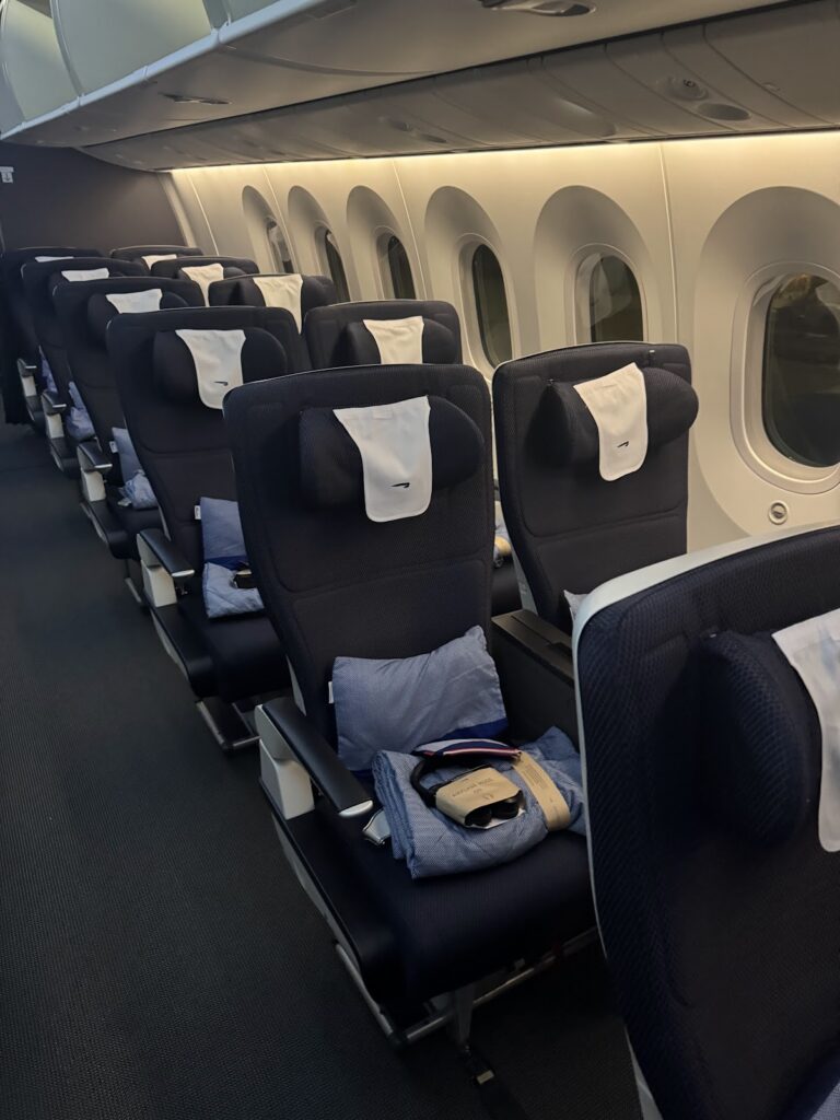 BA premium economy cabin rows on Boeing 787-9
