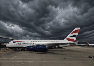 BA A380 parked at Heathrow Terminal 5