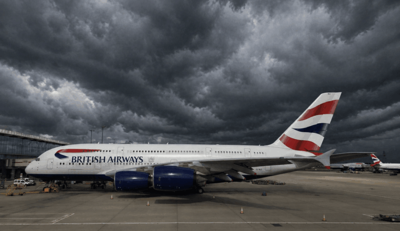 BA A380 parked at Heathrow Terminal 5