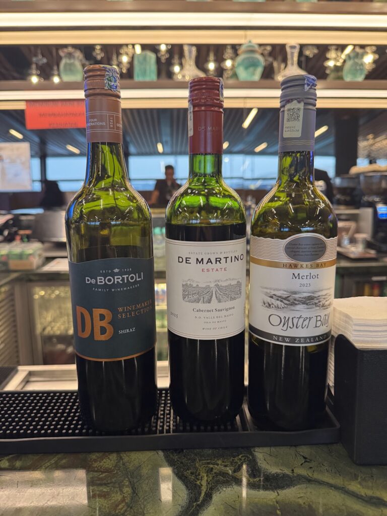 Red wine selection at Global Lounge Kuala Lumpur Airport