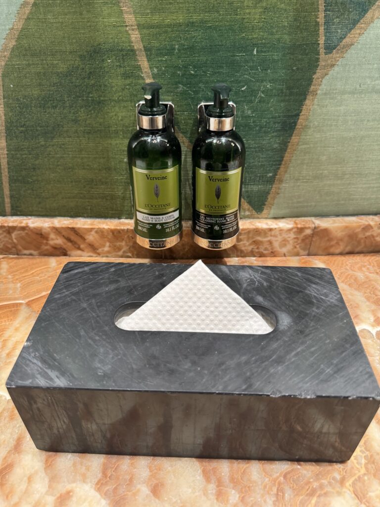 L'Occitane Verbena amenities in the lounge washroom