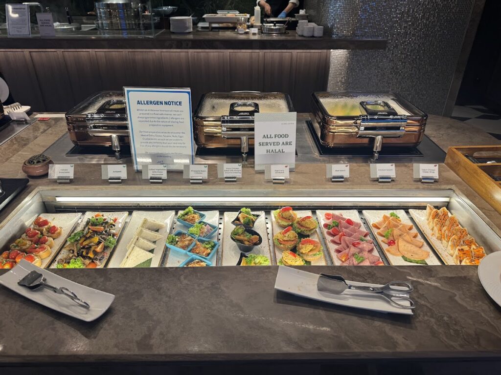 Buffet food spread at Global Lounge Kuala Lumpur Airport