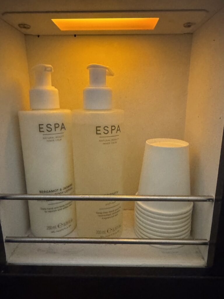 ESPA toiletries in Etihad Business Class lavatory