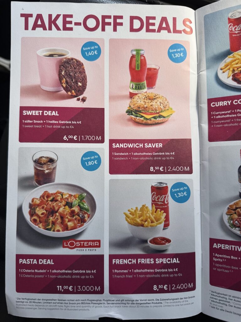 Eurowings buy-on-board Take-Off Deals menu page