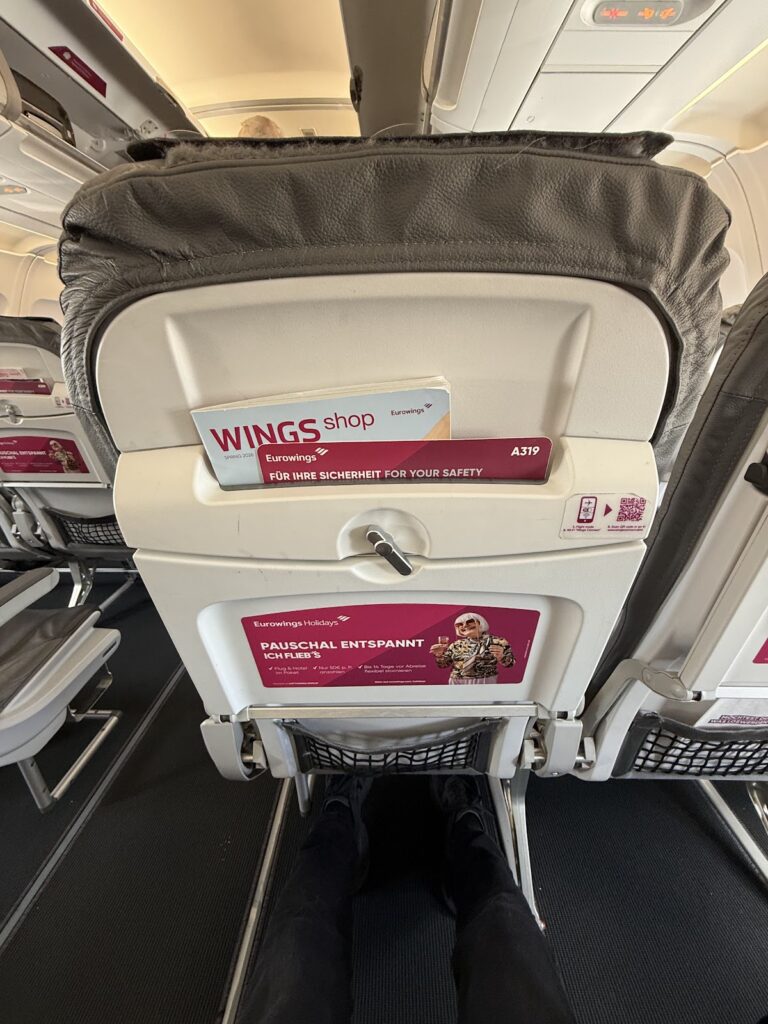 Eurowings A319 extra legroom seat pitch from passenger view