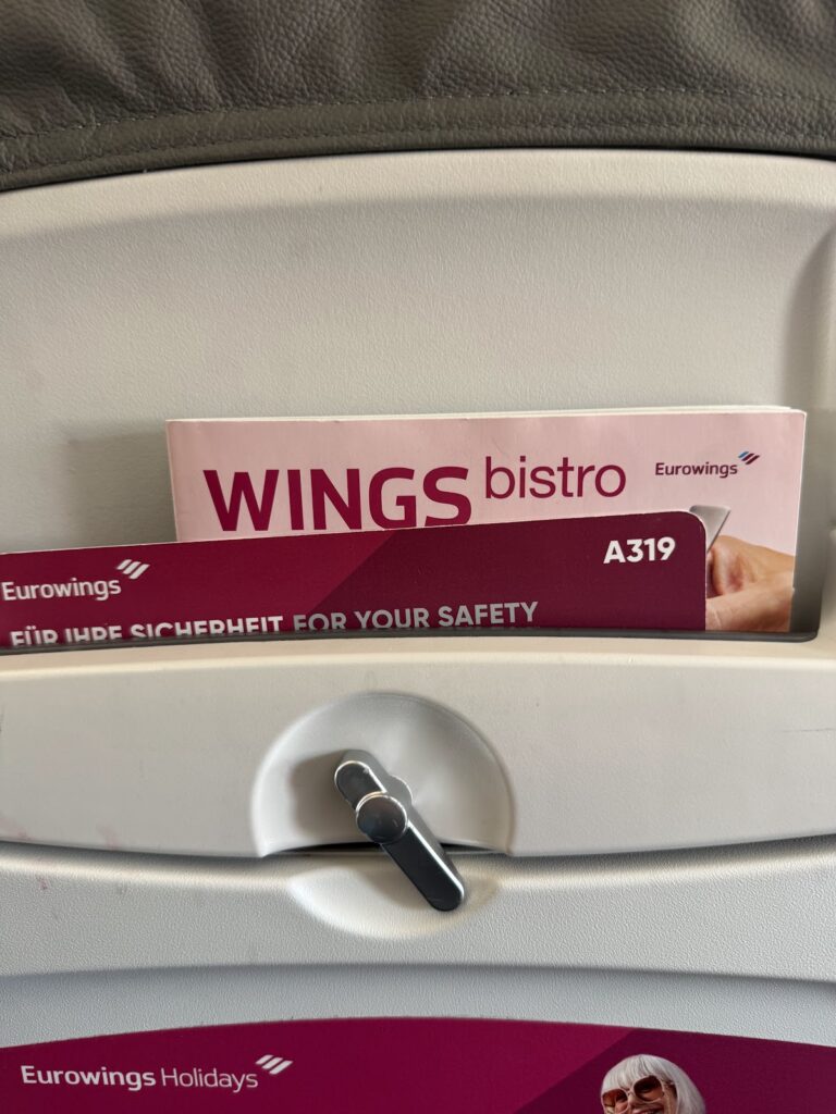 Eurowings A319 seat pocket with bistro menu