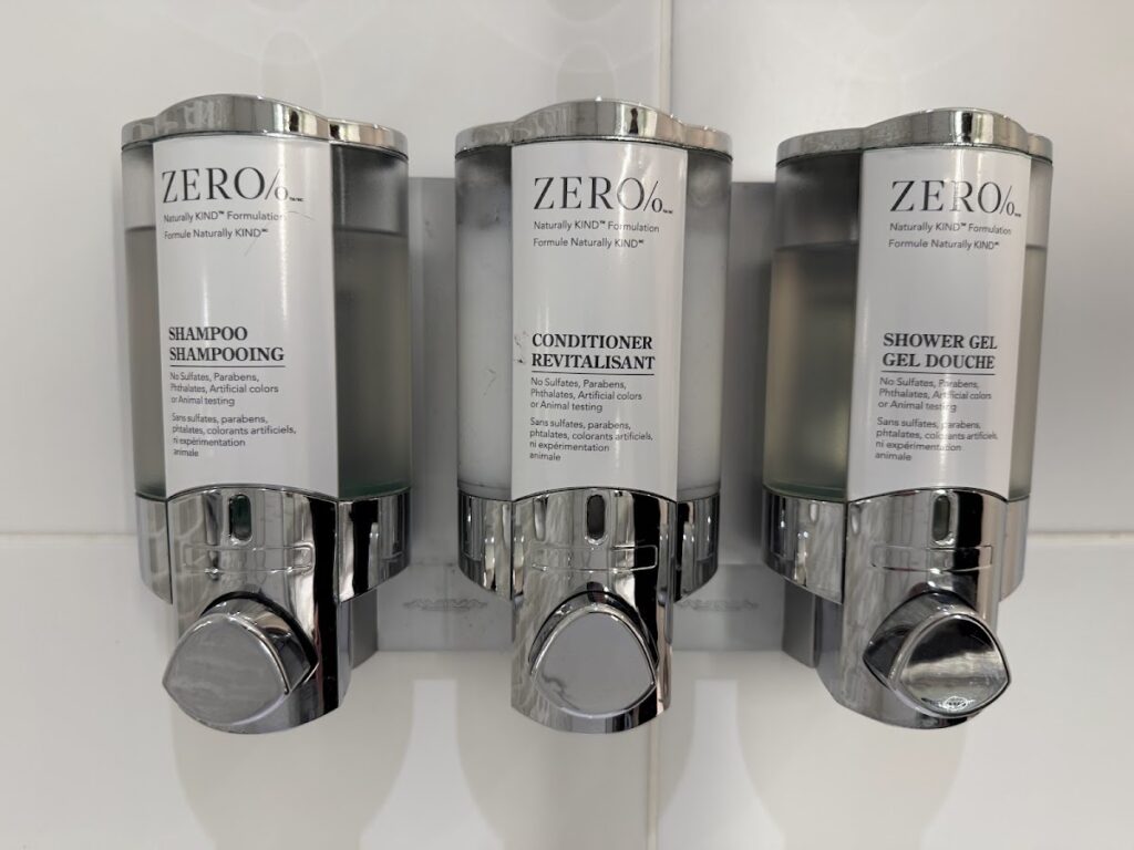 Zero% shampoo conditioner and shower gel dispensers