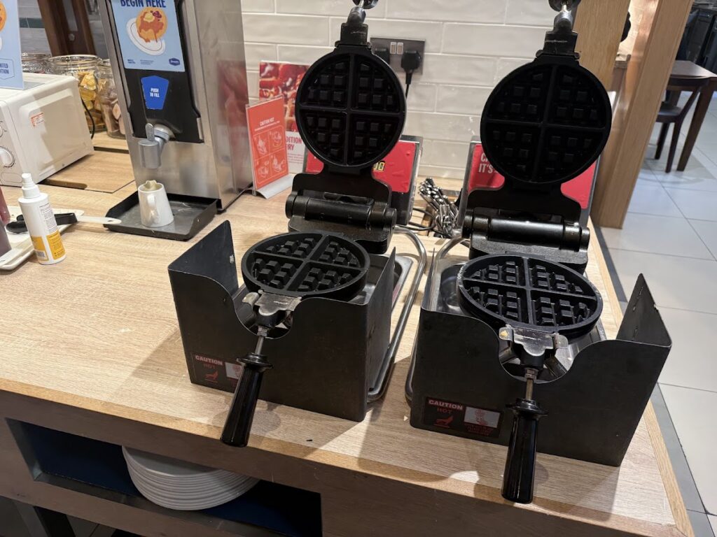 Self-serve waffle makers at Hampton by Hilton Bournemouth breakfast