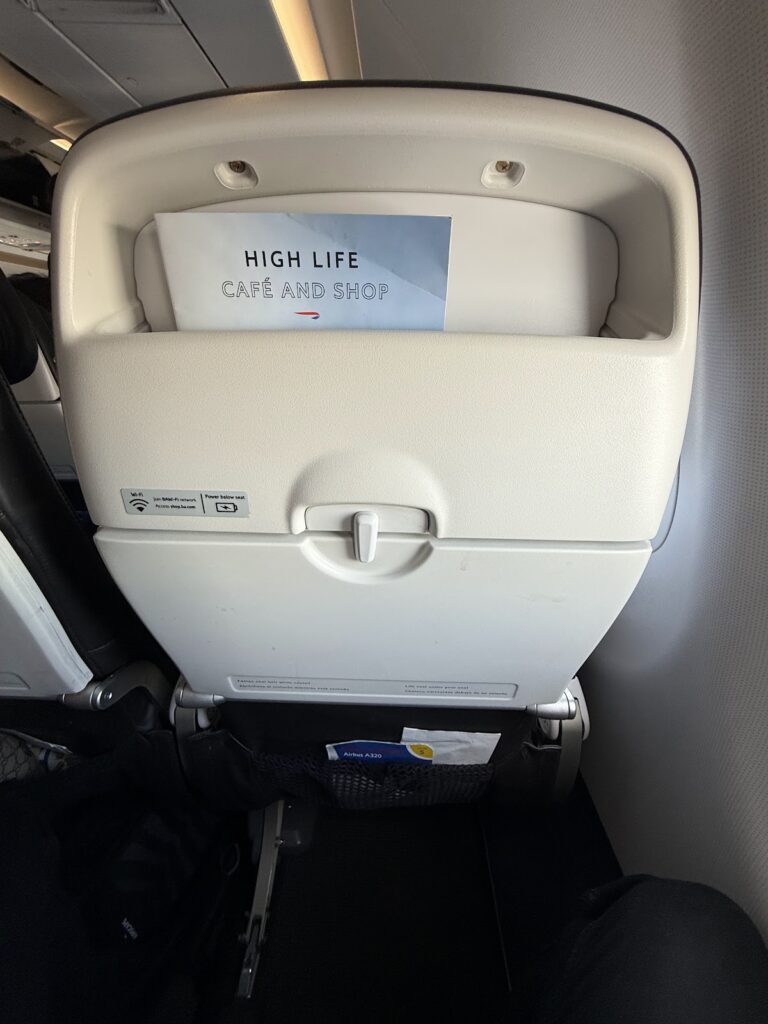 BA A320 12-row business class seatback