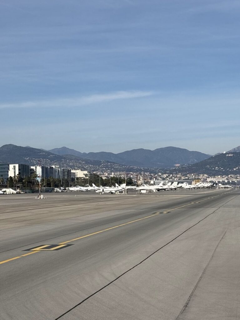Nice Airport runway with mountains in background