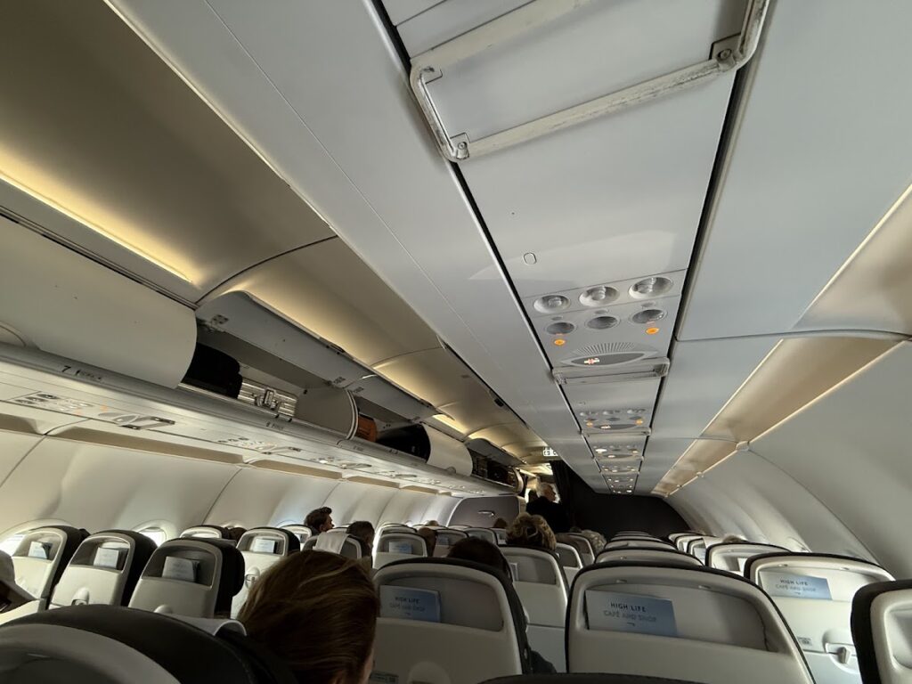 BA A320 12-row business class cabin from rear