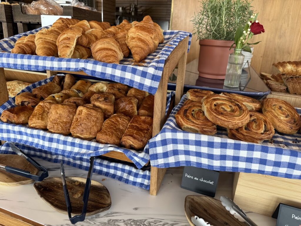 Breakfast pastries including croissants and pain au chocolat