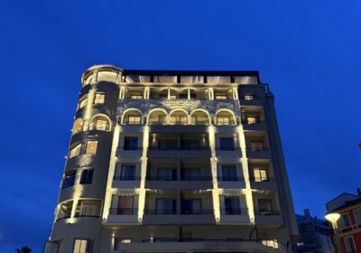 Canopy by Hilton Cannes exterior illuminated at dusk