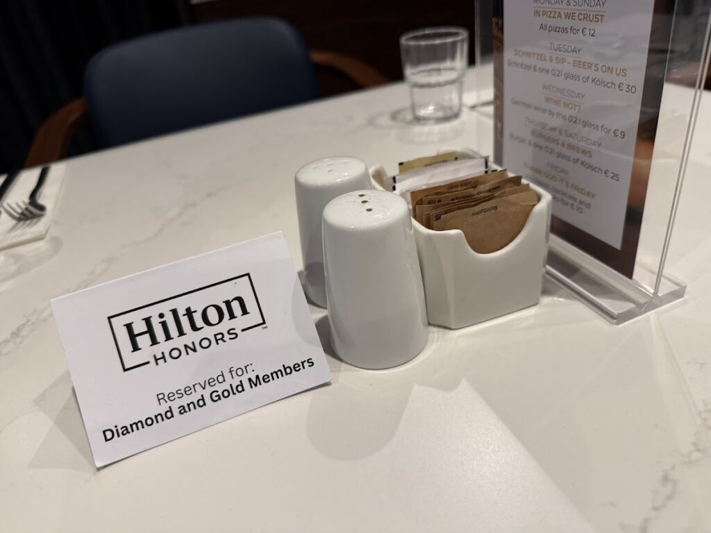 Hilton Honors reserved table in Hilton Cologne restaurant