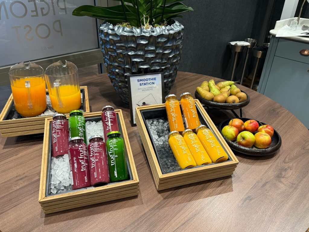 Smoothie and juice station at breakfast