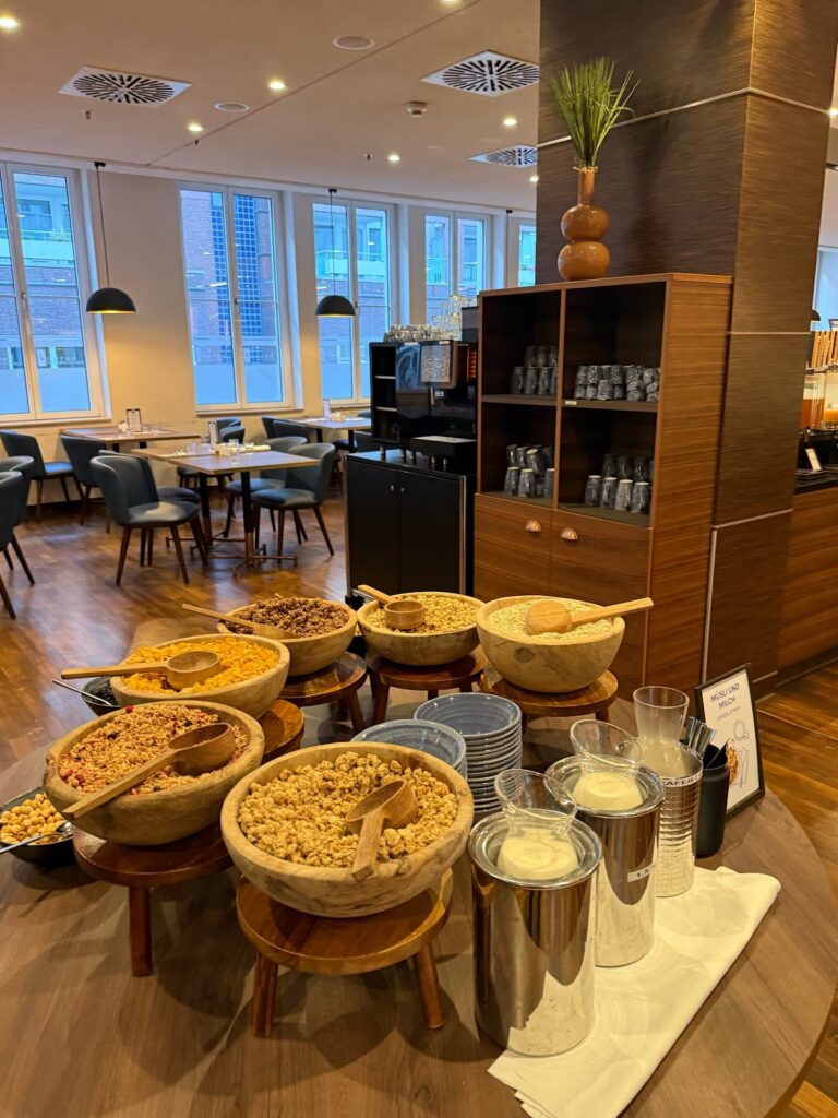 Cereal and yoghurt station at Hilton Cologne breakfast