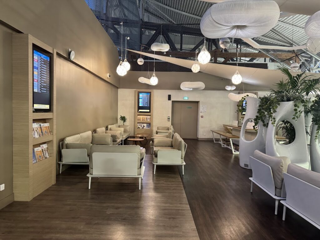 Quiet seating area inside Canopy VIP Lounge Nice