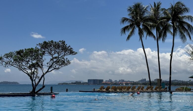 Infinity pool overlooking sea at Shangri-La Tanjung Aru
