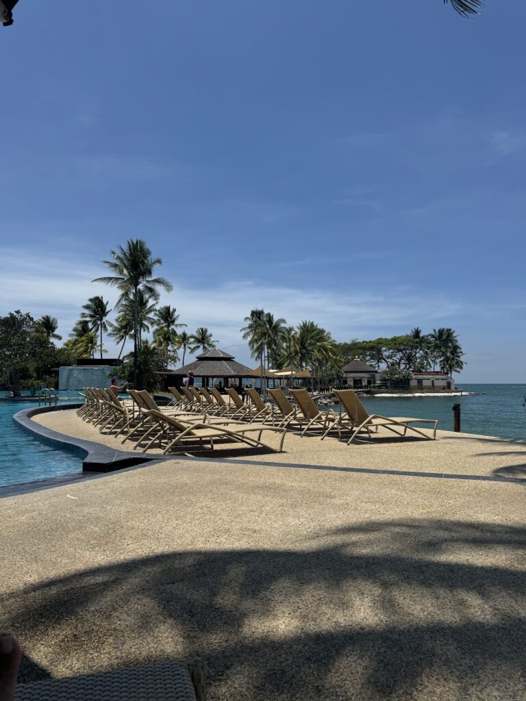 Seafront loungers at Shangri-La Tanjung Aru resort