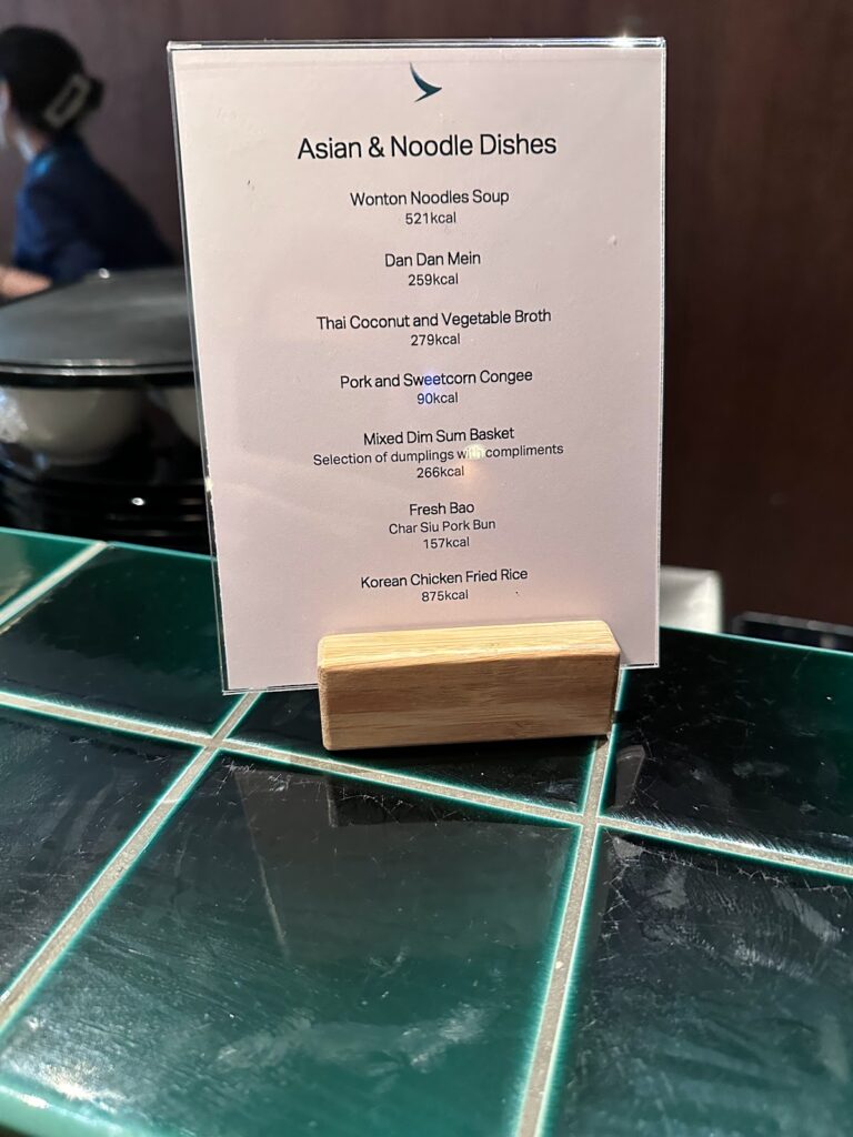 Asian noodle dishes menu in airport lounge