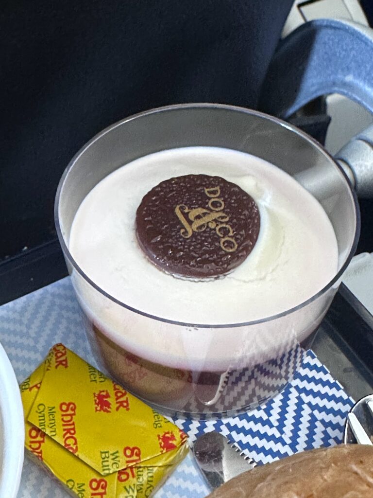 Chocolate dessert served during Club Europe flight